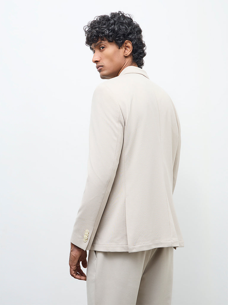 WES Formals Ivory Solid Slim-Fit Blazer