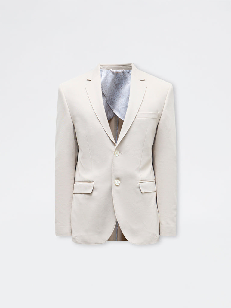 WES Formals Ivory Solid Slim-Fit Blazer