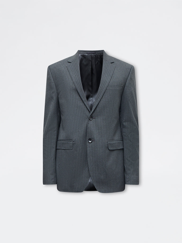 WES Formals Charcoal Pinstriped Slim-Fit Blazer