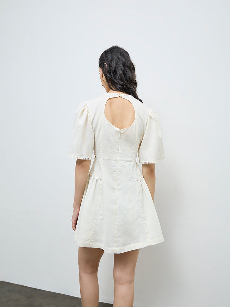 Bombay Paisley Off-White Floral Cotton-Blend A-Line Dress