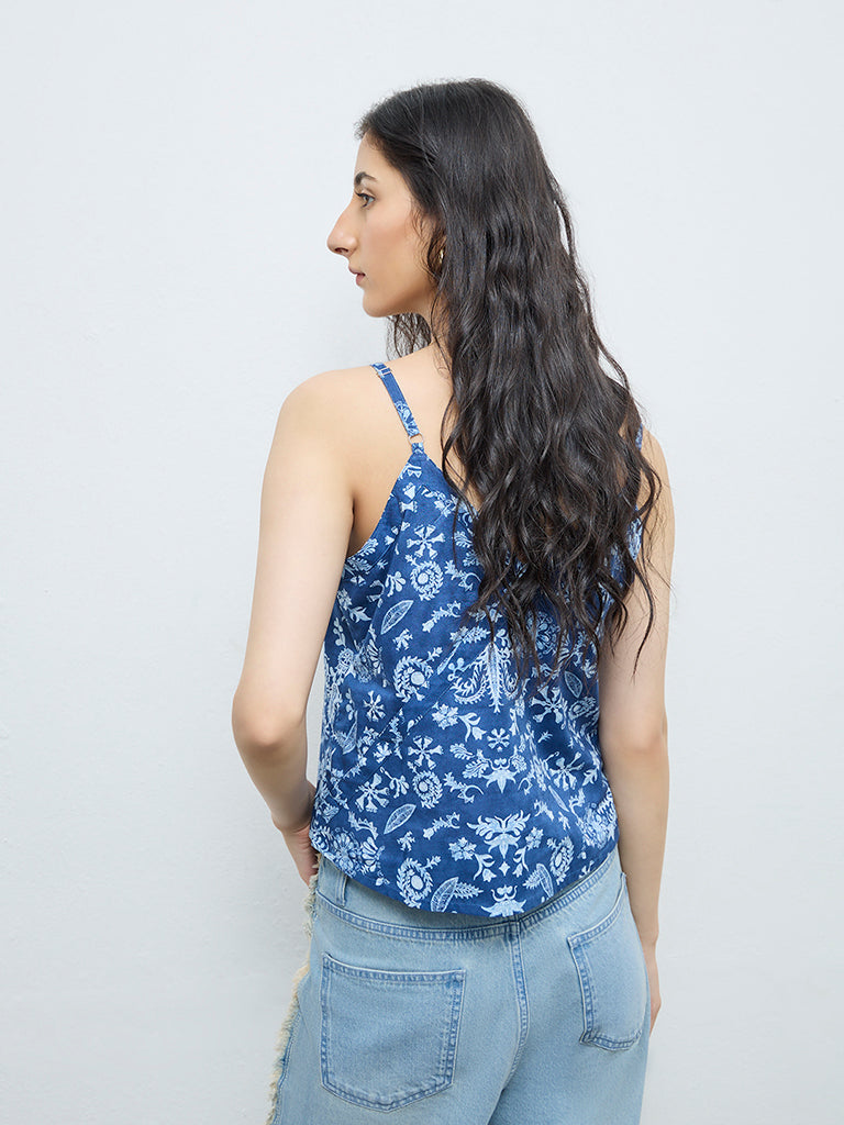 Bombay Paisley Blue Botanical Printed Cotton Top