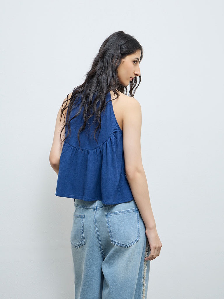 Bombay Paisley Blue Embroidered Cotton Top