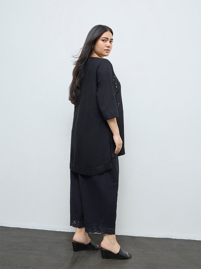 Diza Black Embellished High-Low Tunic
