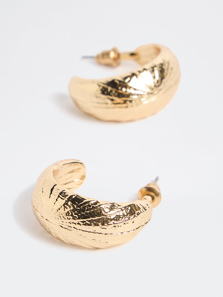 Westside Accessories Gold Textured Half Hoop Earrings