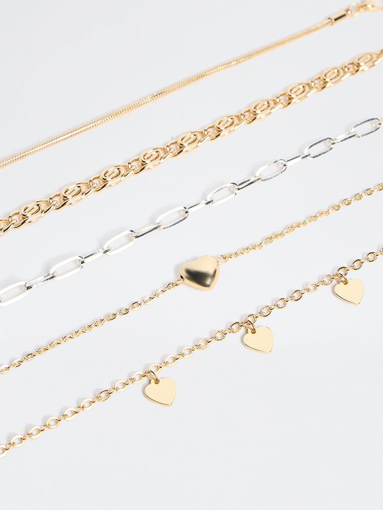 Westside Accessories Gold and Silver Dual Tone Heart Bracelets - Pack of 5
