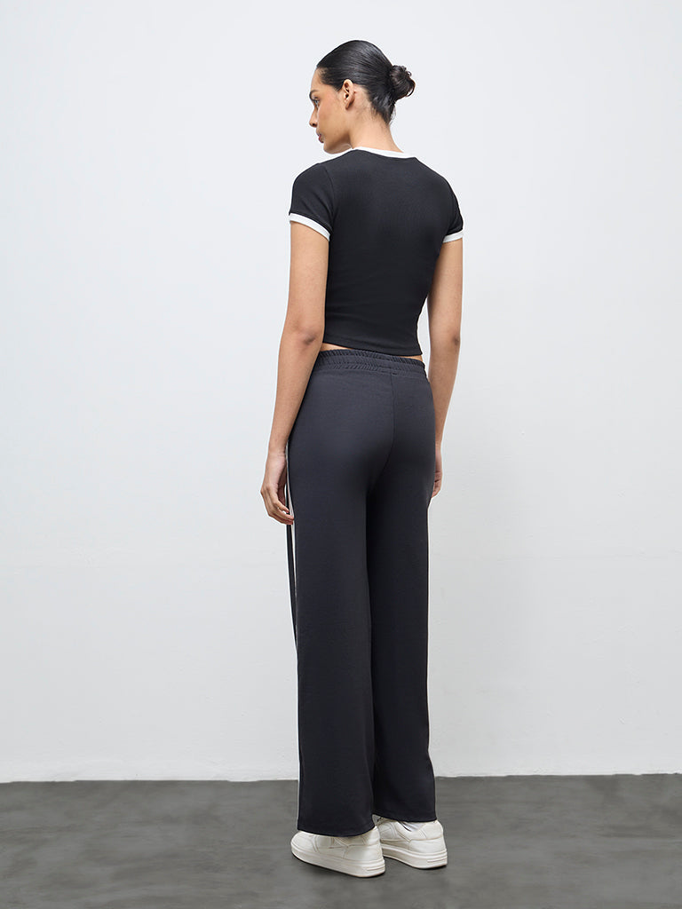 Nuoflexx Black Striped High-Rise Track Pants