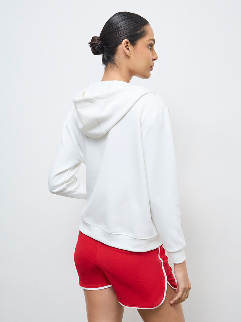 Nuoflexx White Text-Detailed Hooded Jacket