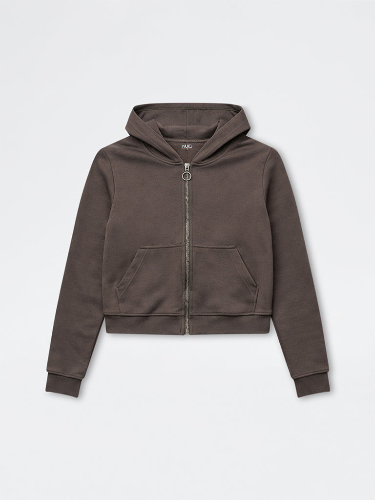 Nuoflexx Olive Ribbed-Textured Hooded Jacket