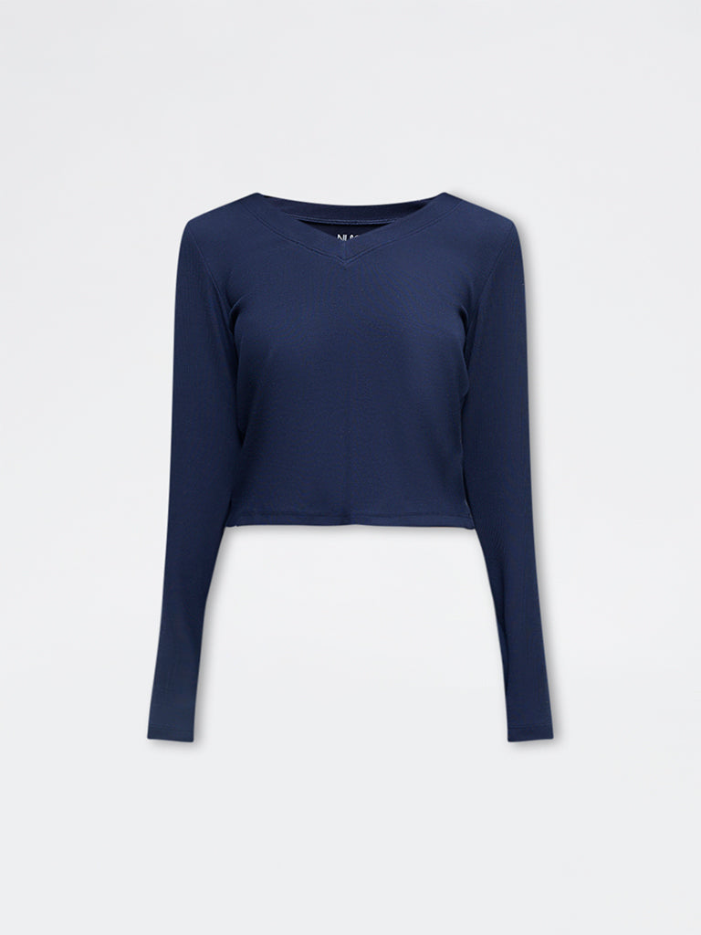 Nuoflexx Navy Ribbed-Textured T-Shirt