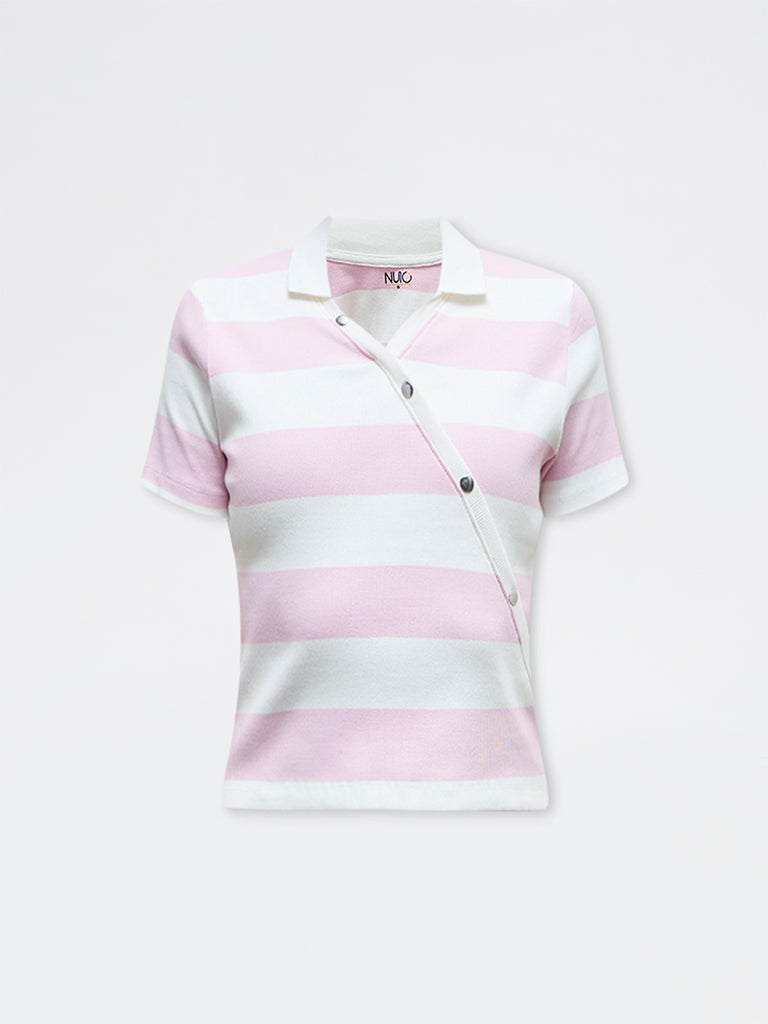Nuoflexx Light Pink Striped Cotton-Blend Top