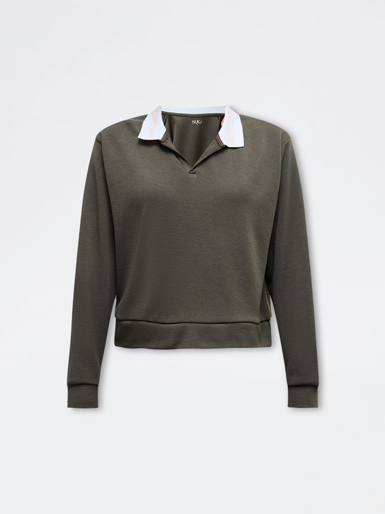 Nuoflexx Olive Solid Cotton T-Shirt