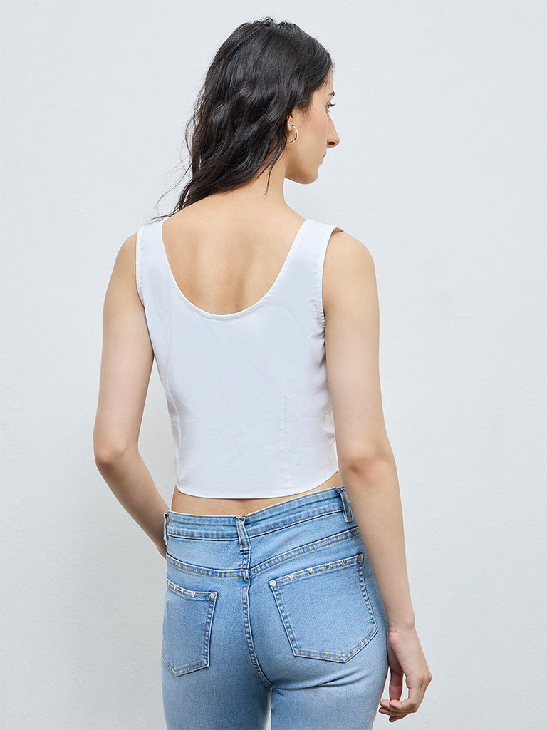 Nuon White Floral Embroidered Cotton Top
