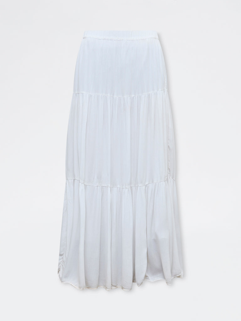 Nuon White High-Rise Tiered Skirt