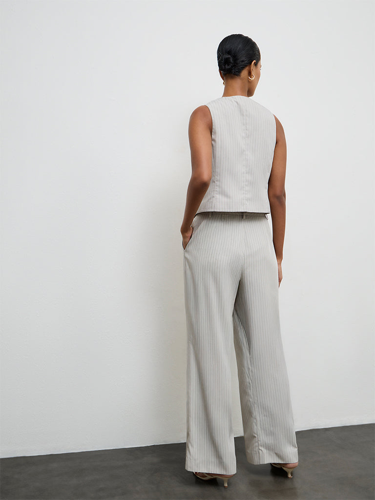 Wardrobe Grey Striped High-Rise Trousers