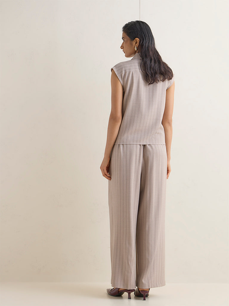 Wardrobe Taupe Striped High-Rise Trousers
