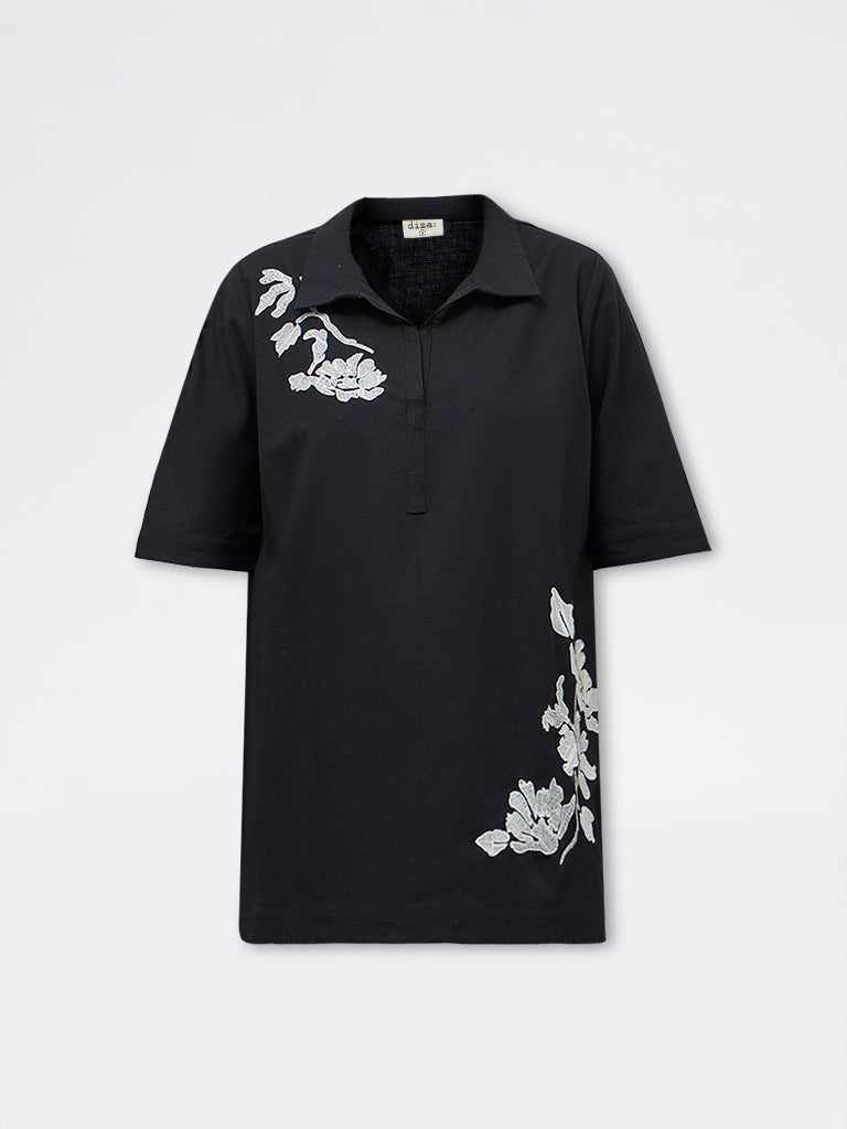 Diza Black Foliage Embroidered Tunic