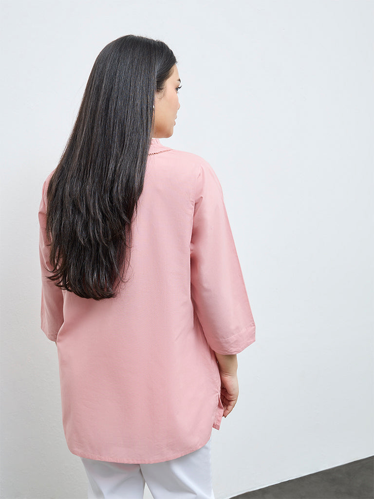 Diza Pink Floral Embroidered Cotton Tunic