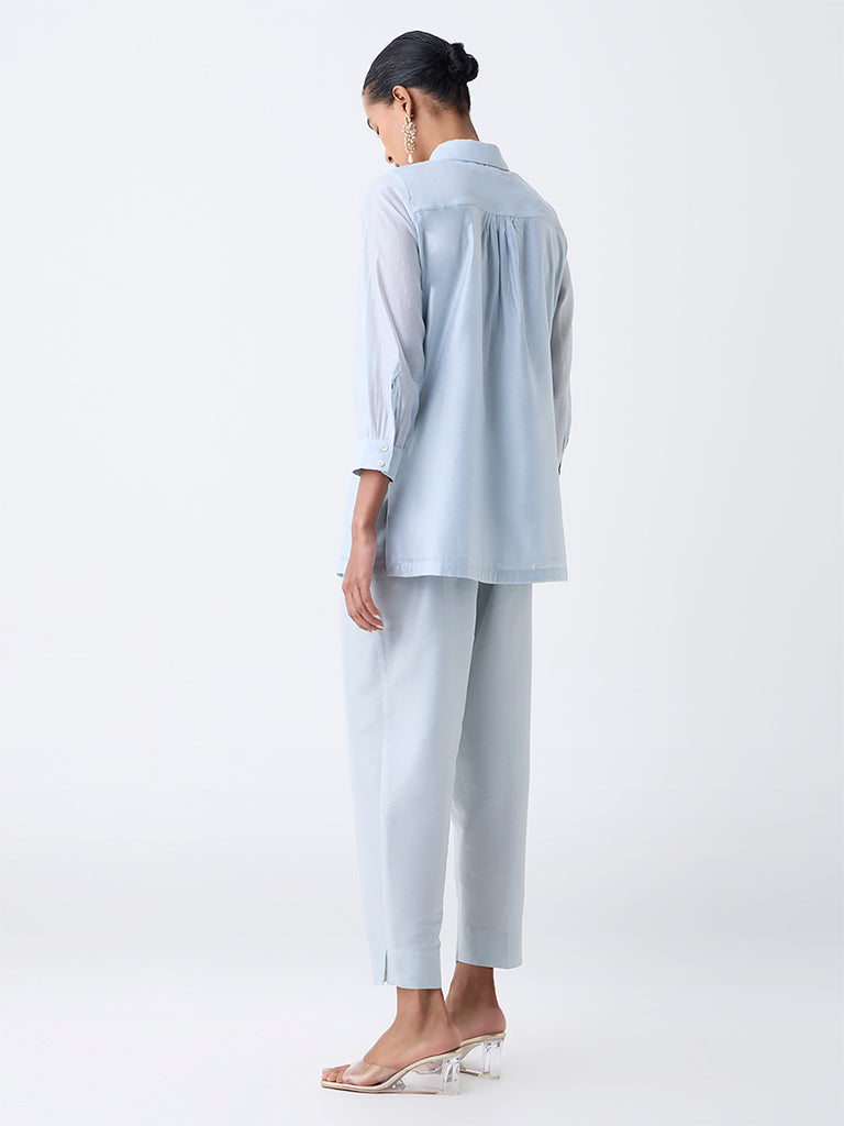 Vark Blue Floral Embroidered Co-ord Set