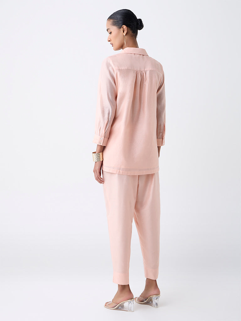 Vark Peach Floral Embroidered Co-ord Set