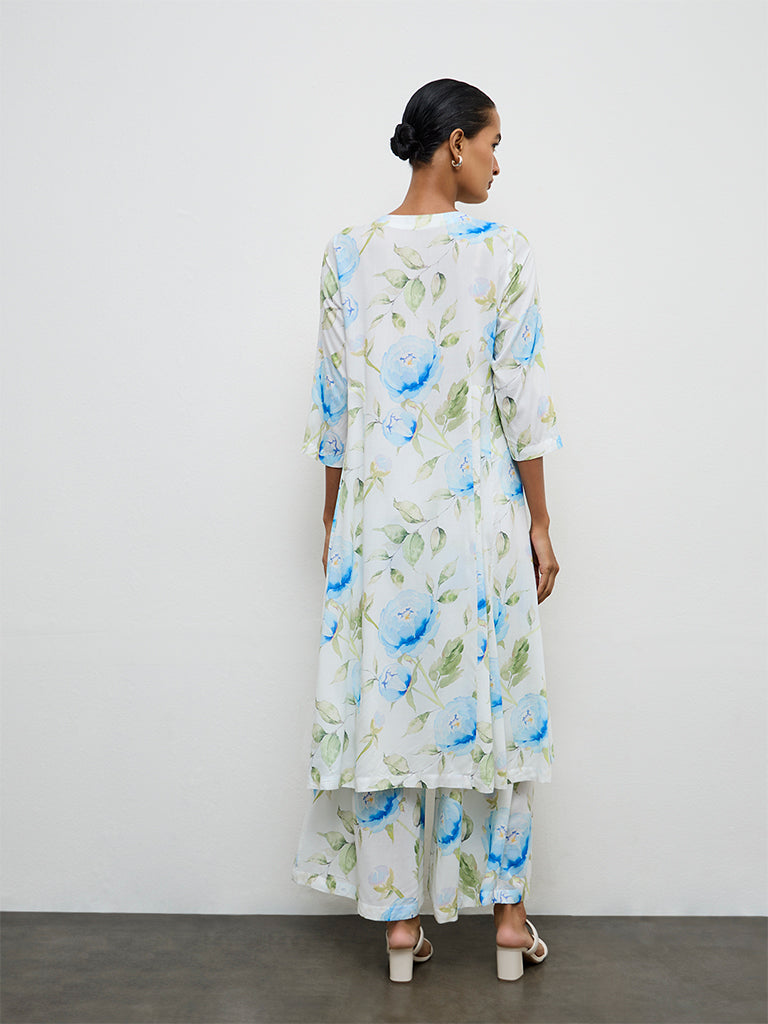 Zuba Blue Floral Printed Palazzos