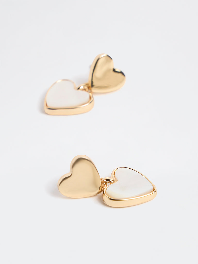 Westside Accessories Gold and White Heart Earrings