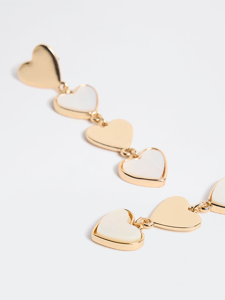 Westside Accessories Gold and White Multi Heart Dangler Earrings