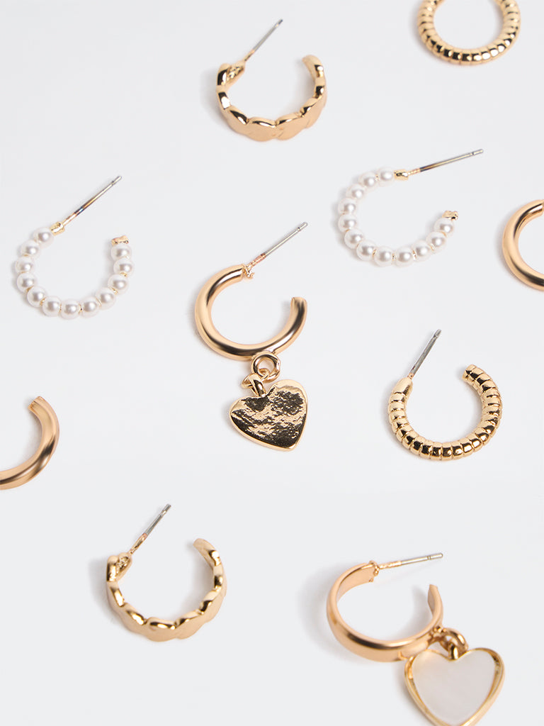 Westside Accessories Gold Mixed Hoop and Heart Earrings - Pack of 6