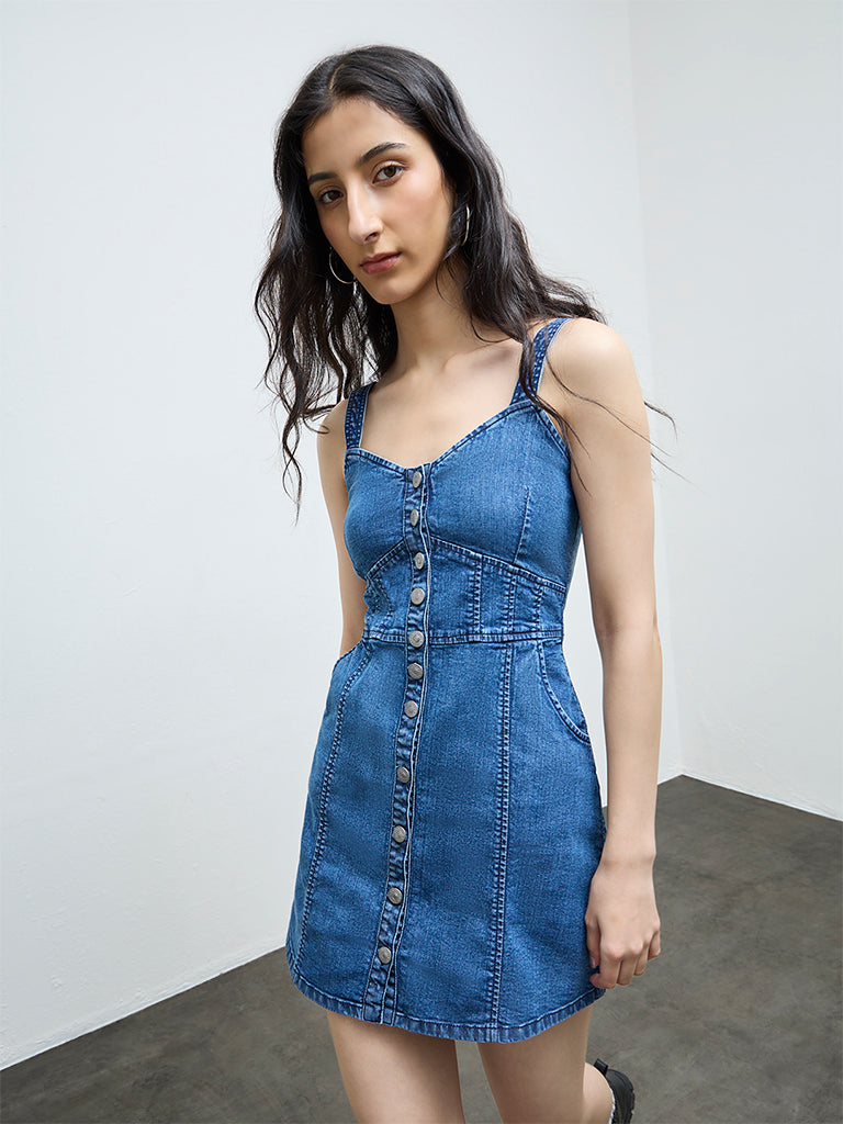 white christmas dresses Boden Blue Zip Denim Straight Dress US 10 Petite Womens main image 1
