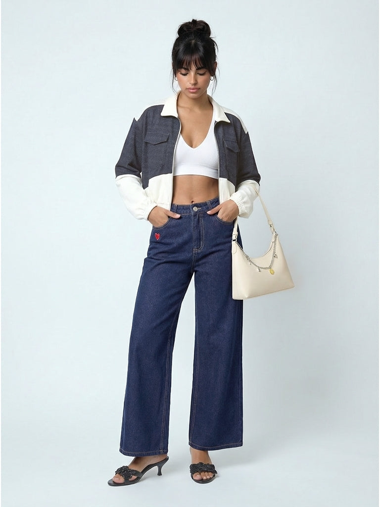 Buy Nuon Dark Blue High-Rise Wide Leg Jeans from Westside