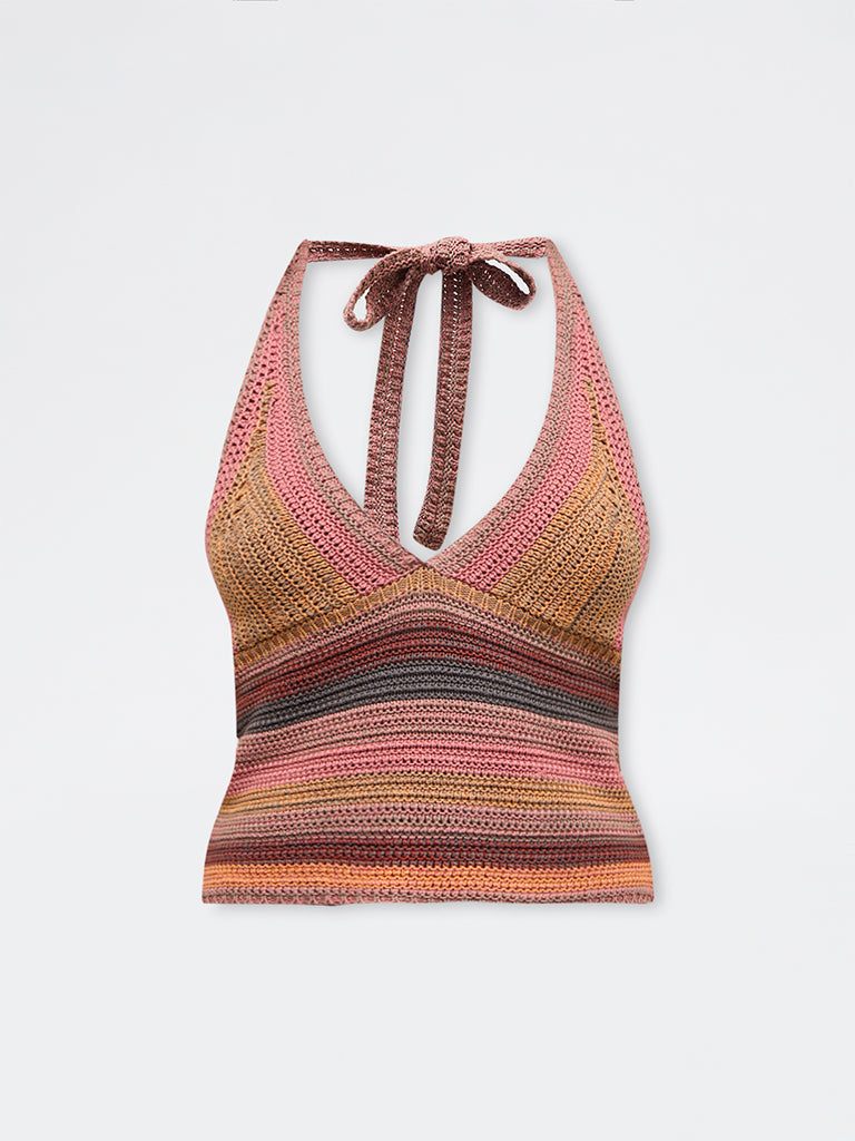 Nuon Multicolor Striped Knit-Textured Cotton Top