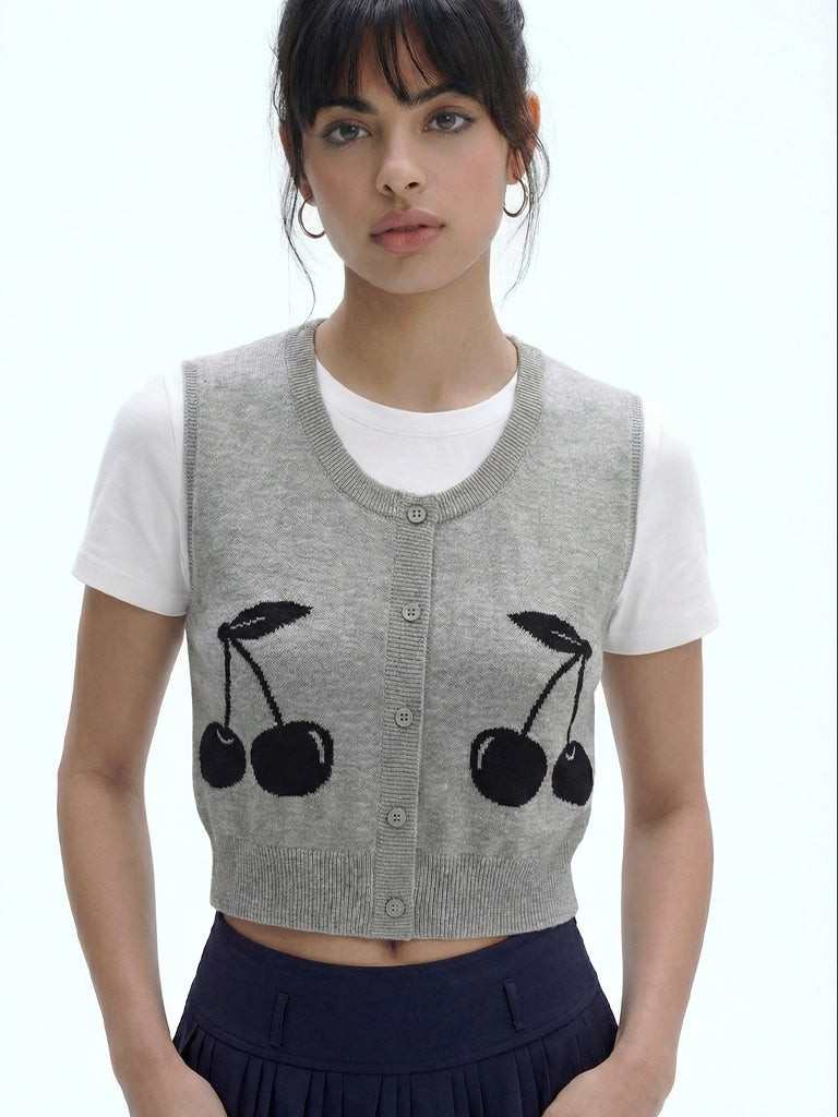 Buy Nuon Grey Cherry Knitted Cotton-Blend Top from Westside