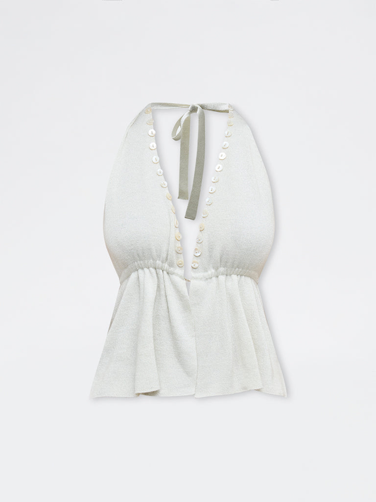 Nuon Off-White Button-Detailed Shimmer Top