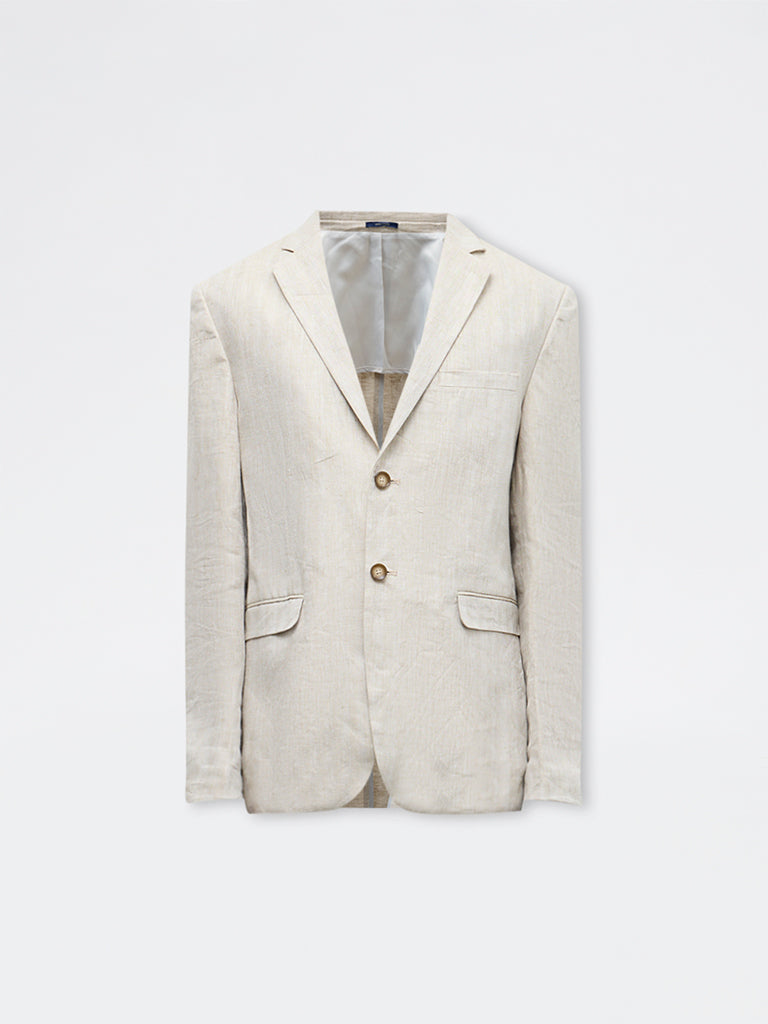 Ascot Beige Solid Relaxed-Fit Linen Blazer