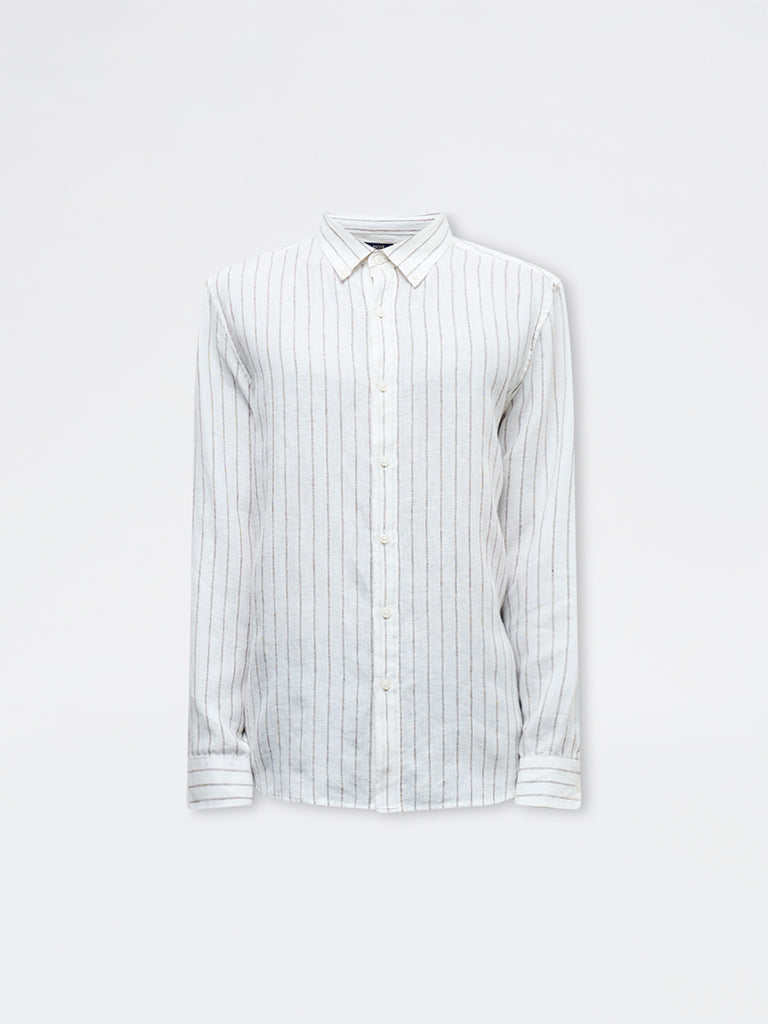 Ascot Off-White Striped Relaxed-Fit Linen Shirt