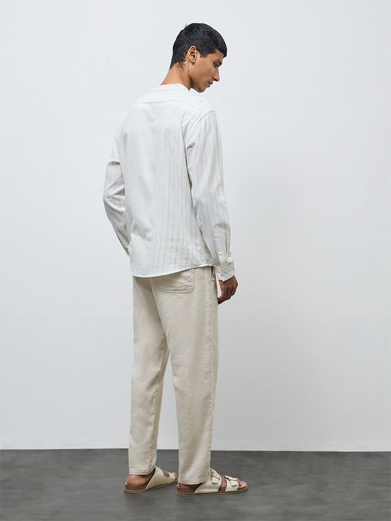 ETA Light Beige Solid Relaxed-Fit Mid-Rise Cotton Chinos