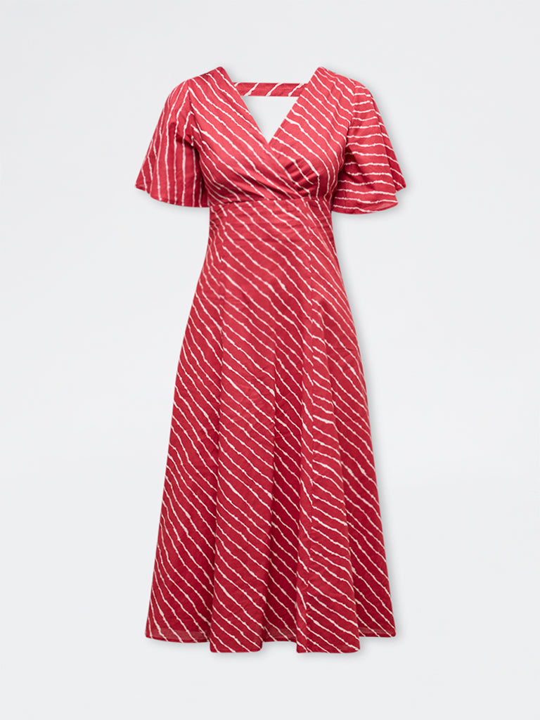 Bombay Paisley Red Striped Cotton A-Line Dress