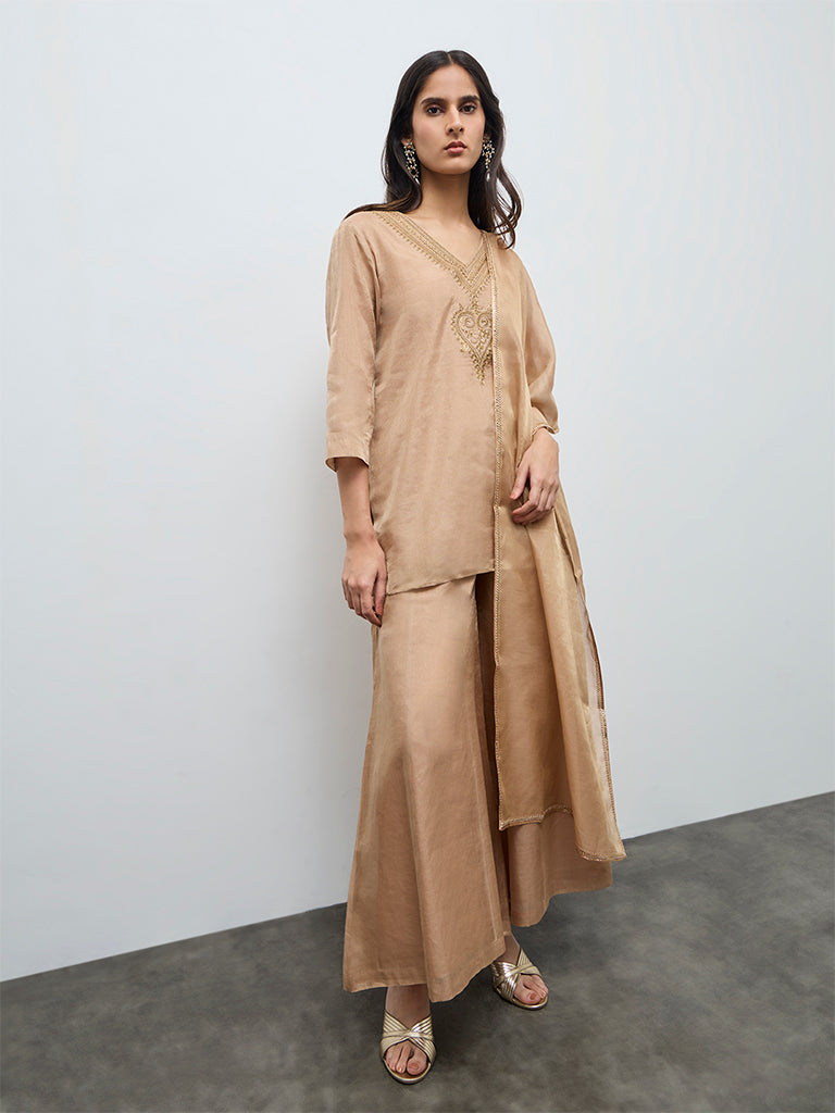 Zuba Light Brown Metallic Dupatta