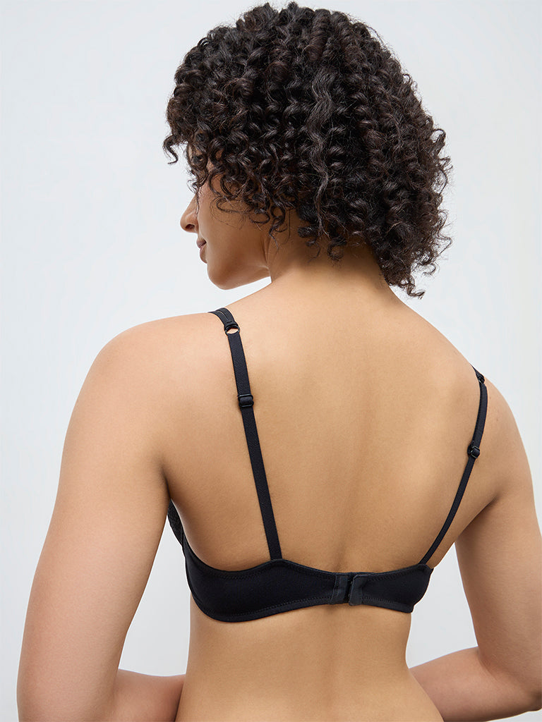 Wunderlove Black Lace-Detailed Cotton-Blend Underwired Bra