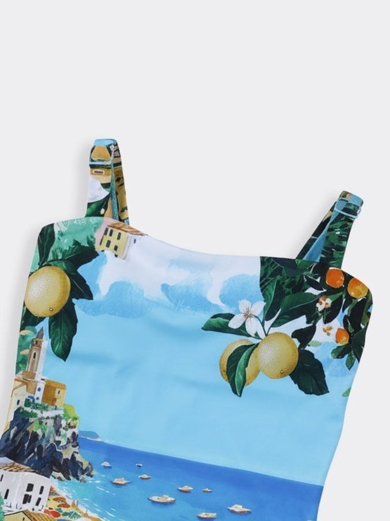Wunderlove Swimwear Blue Landscape Printed Swimsuit