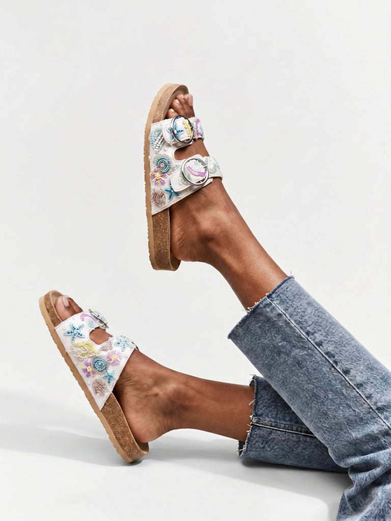 LUNA BLU Blue Embroidered Sandals