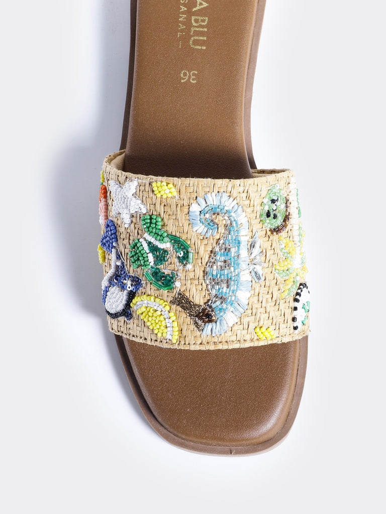 LUNA BLU Multi-Colored Embroidery Flat Sandals