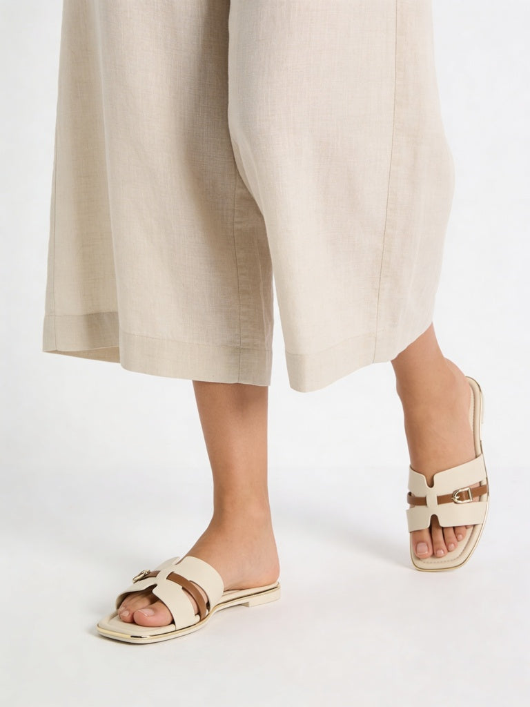 LUNA BLU Ivory Buckle Detailed Slides