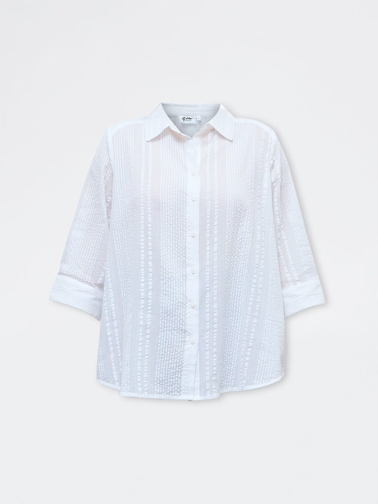 Gia White Crinkle-Textured Cotton Shirt