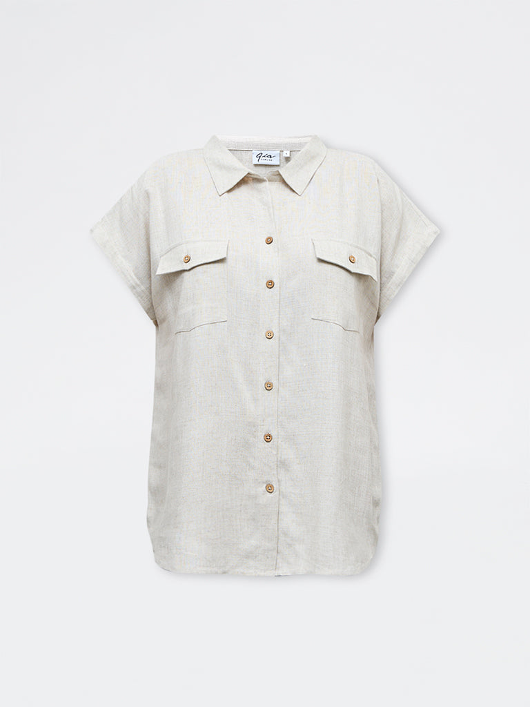 Gia Beige Solid Blouse