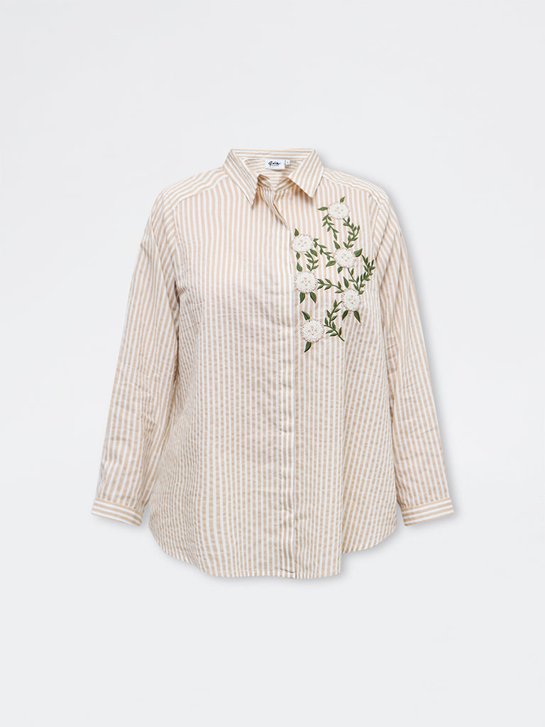 Gia Beige Striped Cotton Shirt