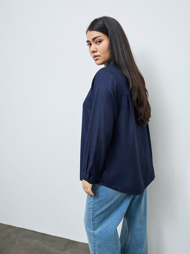Gia Navy Floral Embroidered Shirt