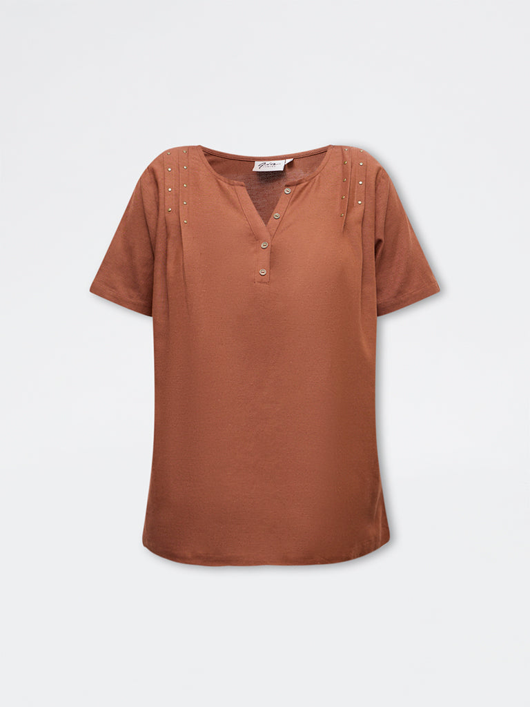 Gia Brown Stud-Detailed Blouse