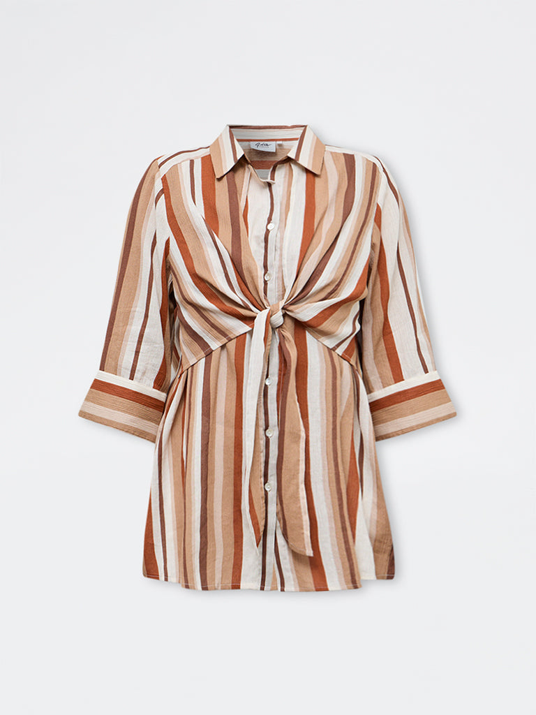 Gia Multicolour Striped Tie-Up Cotton Blouse