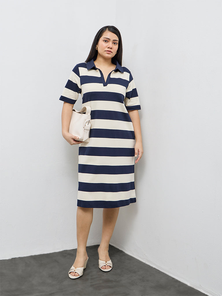 navy white striped t shirt dress Lovemystyle Oversized Navy And White Strip T-Shirt Dress