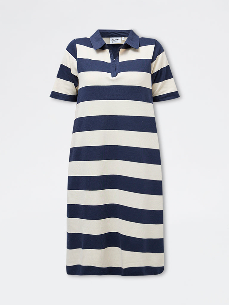 Gia Navy Striped Cotton T-Shirt Dress